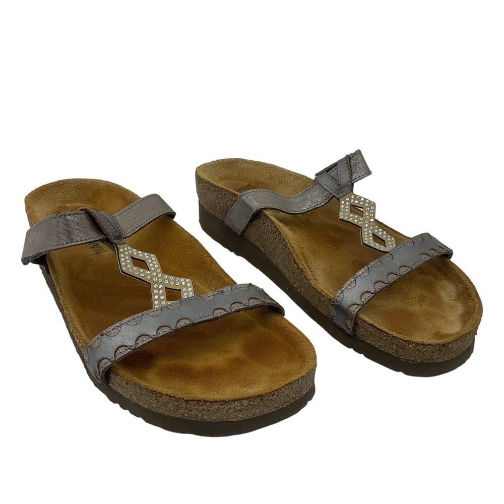 Naot Women's Bohemian Hiking Strappy Leather Sandals Silver Size 8 Preowned